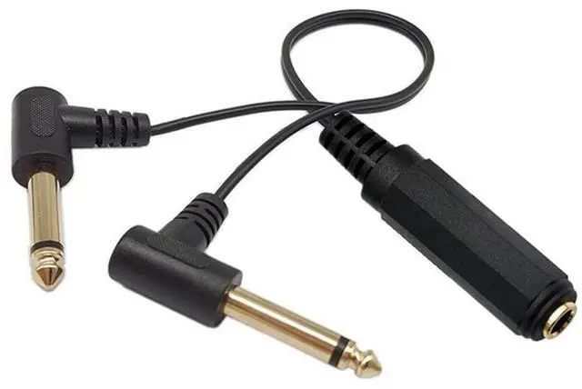 Main image of BUCIER 6.35 mm Cable Splitter 1/4 inch Female TRS Stereo to Dual 2x6.35mm 1/4 Inch TS Mono Male Gold Plated 90 Degree Right Angle Y Splitter Audio Mixer Cable 25cm