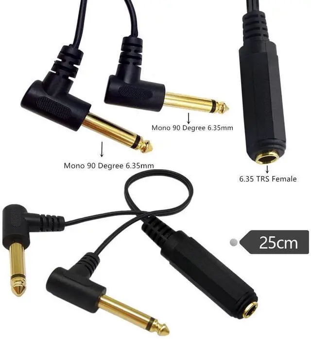 Alt view image 3 of 6 - BUCIER 6.35 mm Cable Splitter 1/4 inch Female TRS Stereo to Dual 2x6.35mm 1/4 Inch TS Mono Male Gold Plated 90 Degree Right Angle Y Splitter Audio Mixer Cable 25cm