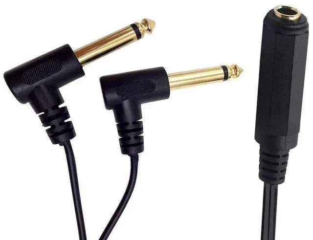Alt view image 5 of 6 - BUCIER 6.35 mm Cable Splitter 1/4 inch Female TRS Stereo to Dual 2x6.35mm 1/4 Inch TS Mono Male Gold Plated 90 Degree Right Angle Y Splitter Audio Mixer Cable 25cm