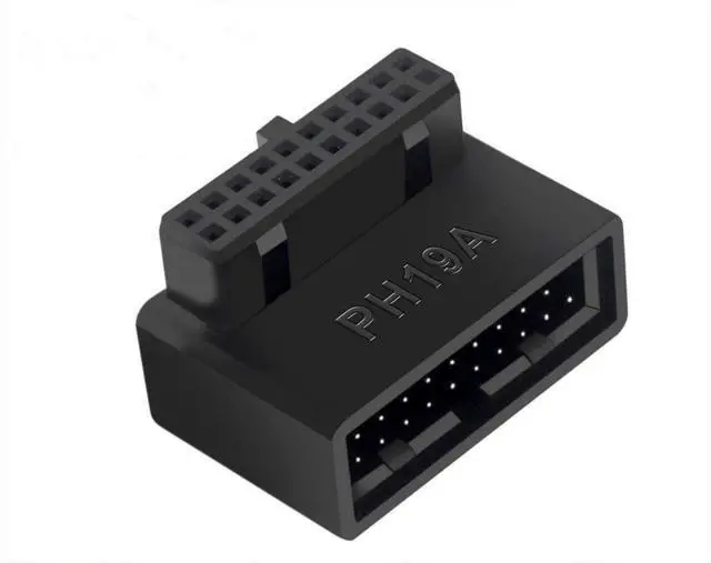 Main image of BUCIER USB 3.0 90 Degree Motherboard Adapter 19 Pin/20 Pin Male to Female Extension Adapter L Turn Right Angle Socket for Desktop Motherboard (Up Angle PH19A)