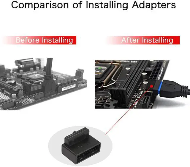 Alt view image 4 of 7 - BUCIER USB 3.0 90 Degree Motherboard Adapter 19 Pin/20 Pin Male to Female Extension Adapter L Turn Right Angle Socket for Desktop Motherboard (Up Angle PH19A)