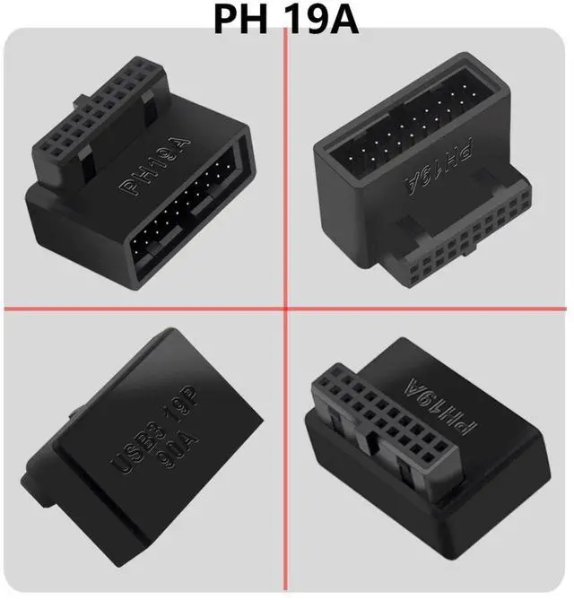Alt view image 5 of 7 - BUCIER USB 3.0 90 Degree Motherboard Adapter 19 Pin/20 Pin Male to Female Extension Adapter L Turn Right Angle Socket for Desktop Motherboard (Up Angle PH19A)
