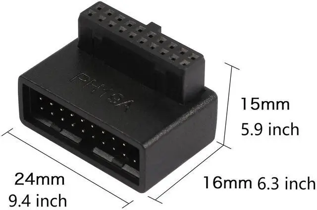 Alt view image 6 of 7 - BUCIER USB 3.0 90 Degree Motherboard Adapter 19 Pin/20 Pin Male to Female Extension Adapter L Turn Right Angle Socket for Desktop Motherboard (Up Angle PH19A)