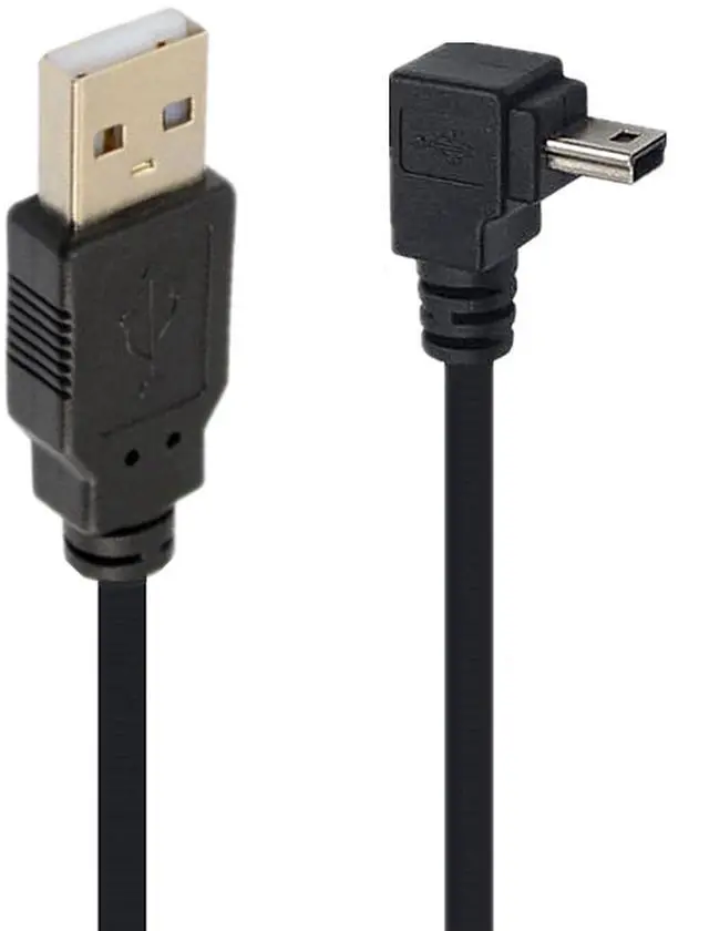 Main image of BUCIER 90 Degree Mini USB Cable Angle Mini 5pin USB B Male to USB 2.0 Male Data Sync Charging Extension Cable for GPS Dash Cam Black Down Angle 4.9FT
