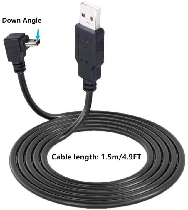 Alt view image 6 of 6 - BUCIER 90 Degree Mini USB Cable Angle Mini 5pin USB B Male to USB 2.0 Male Data Sync Charging Extension Cable for GPS Dash Cam Black Down Angle 4.9FT