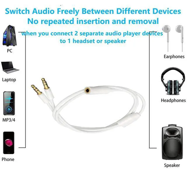 Alt view image 3 of 6 - BUCIER 3.5mm Headphone Audio Splitter 1 Female to 2 Male TRS Y 3.5mm Splitter Cable Gold-Plated Stereo Jack for PC Smartphone MP4 Earphone Mp3 Speaker 19.68 inch 0.5m White