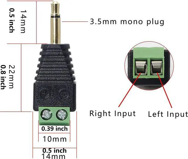 Alt view image 3 of 7 - BUCIER 3.5mm TS Mono Male to 2 Pin Screw Terminal Female 1/8 Inch TS Audio Plug AUX Headphone Solderless Balun Converter Adapter 2 Pack