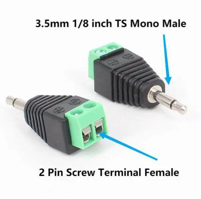 Alt view image 4 of 7 - BUCIER 3.5mm TS Mono Male to 2 Pin Screw Terminal Female 1/8 Inch TS Audio Plug AUX Headphone Solderless Balun Converter Adapter 2 Pack