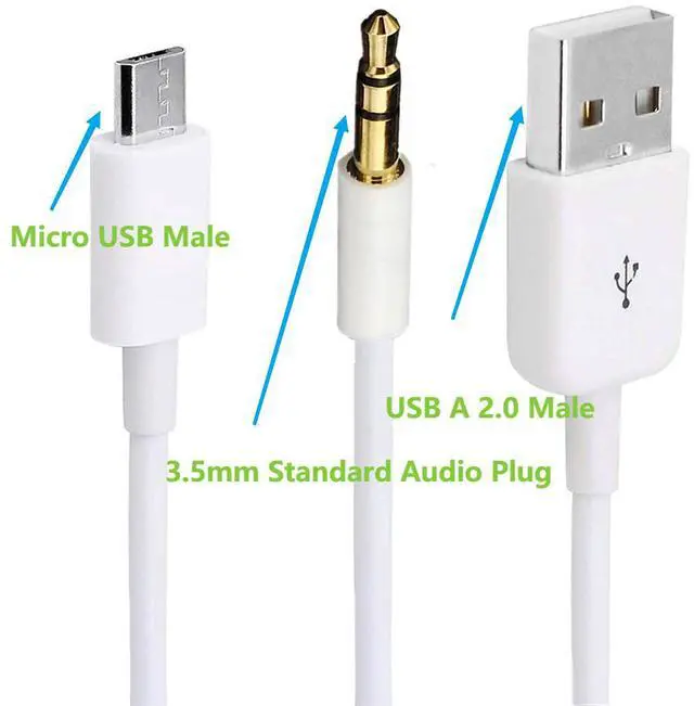 Alt view image 2 of 7 - BUCIER Audio Charging Cable 2 in1 Aux Cord Micro USB Male to USB Male 3.5mm Aux Standard Audio Plug Jack Connection Cable for Bluetooth Speaker with Micro USB Port 3.28Ft