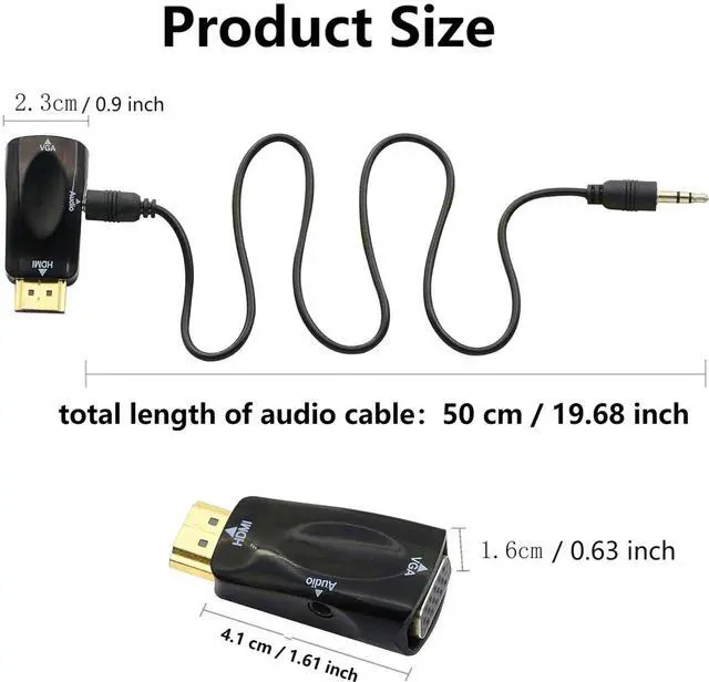 Alt view image 7 of 7 - BUCIER HDMI to VGA Adapter Converter with 3.5mm Audio Jack Cable 50cm VGA Female to HDMI Male Gold Plated Connector for HDTV PC Desktop Monitor Laptop Projector