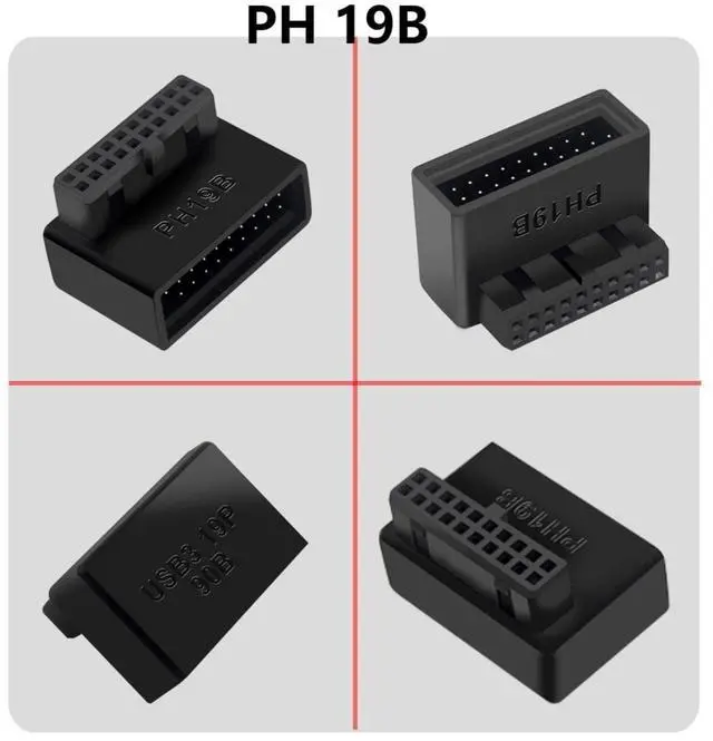 Alt view image 3 of 6 - BUCIER USB 3.0 90 Degree Motherboard Adapter 19 Pin/20 Pin Male to Female Extension Adapter L Turn Right Angle Socket for Desktop Motherboard (Down Angle PH19B)