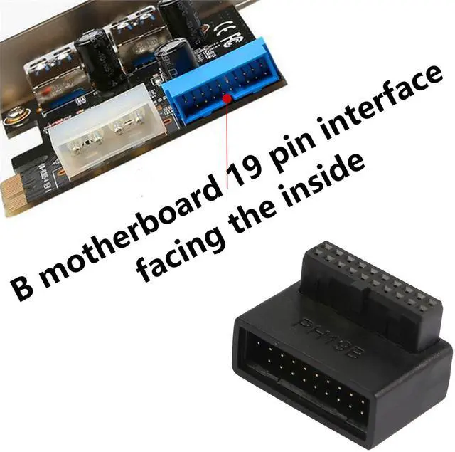 Alt view image 4 of 6 - BUCIER USB 3.0 90 Degree Motherboard Adapter 19 Pin/20 Pin Male to Female Extension Adapter L Turn Right Angle Socket for Desktop Motherboard (Down Angle PH19B)