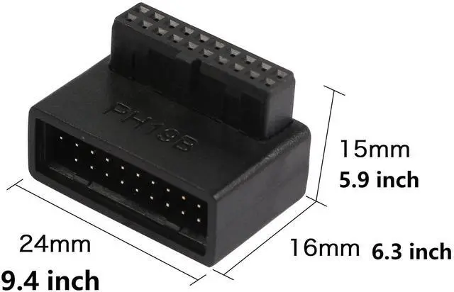 Alt view image 6 of 6 - BUCIER USB 3.0 90 Degree Motherboard Adapter 19 Pin/20 Pin Male to Female Extension Adapter L Turn Right Angle Socket for Desktop Motherboard (Down Angle PH19B)