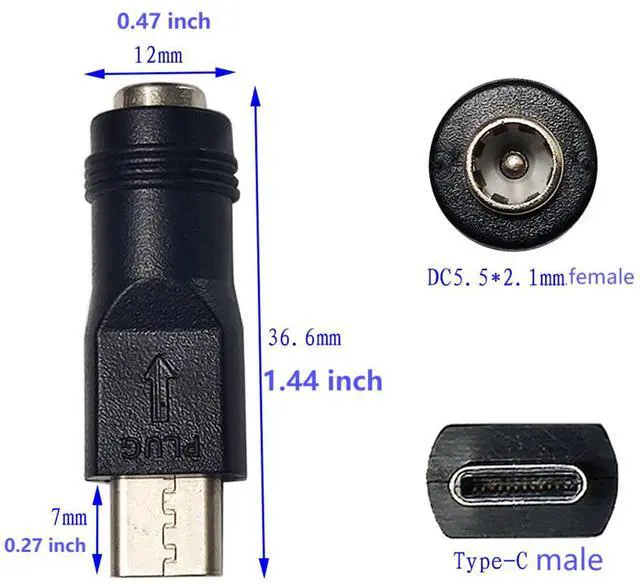 Alt view image 3 of 6 - BUCIER USB C to DC Power Adapter Type C USB Male to DC 5.5x2.1mm Female Connector DC5521 Female to Type C Male Charge Adapter for Laptop PC Smart Phone 2 PCS