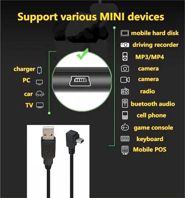 Alt view image 3 of 6 - BUCIER 90 Degree Mini USB Cable Angle Mini 5pin USB B Male to USB 2.0 Male Data Sync Charging Extension Cable for GPS Dash Cam Black Up Angle 4.9FT