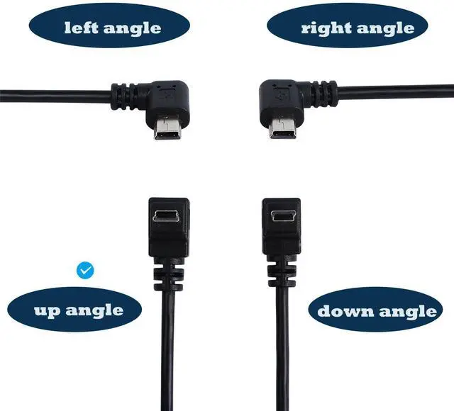 Alt view image 4 of 6 - BUCIER 90 Degree Mini USB Cable Angle Mini 5pin USB B Male to USB 2.0 Male Data Sync Charging Extension Cable for GPS Dash Cam Black Up Angle 4.9FT