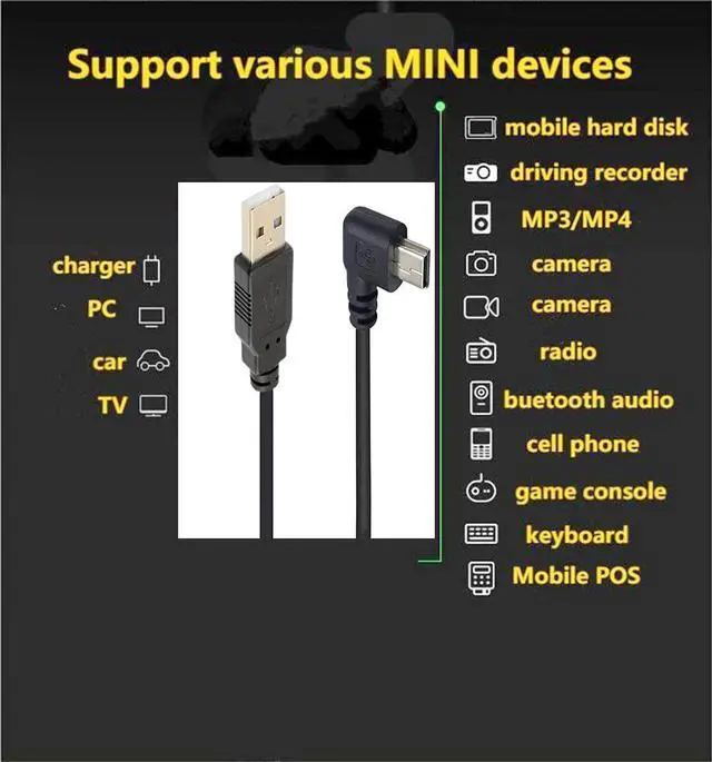 Alt view image 2 of 6 - BUCIER 90 Degree Mini USB Cable Angle Mini 5pin USB B Male to USB 2.0 Male Data Sync Charging Extension Cable for GPS Dash Cam Black Left Angle 4.9FT