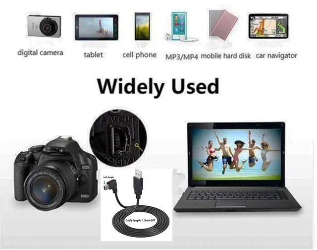 Alt view image 3 of 6 - BUCIER 90 Degree Mini USB Cable Angle Mini 5pin USB B Male to USB 2.0 Male Data Sync Charging Extension Cable for GPS Dash Cam Black Left Angle 4.9FT