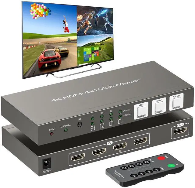 Main image of BUCIER HDMI Multiviewer 4x1 4 Port Multi-Picture Seamless Switch 4 Input 1 Output Split Screen TV, Support 4K@30Hz 1080P60Hz Applicable to Display Multiple Signal Sources on The Same Monitor