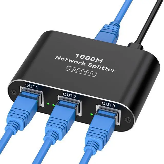 Main image of BUCIER Ethernet Splitter 1 to 3 High Speed LAN Splitter 1000Mbps Gigabit RJ45 Ethernet Switch with USB C Power Cable for Cat5/5e/6/7/8 Cable