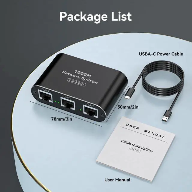 Alt view image 7 of 7 - BUCIER Ethernet Splitter 1 to 3 High Speed LAN Splitter 1000Mbps Gigabit RJ45 Ethernet Switch with USB C Power Cable for Cat5/5e/6/7/8 Cable
