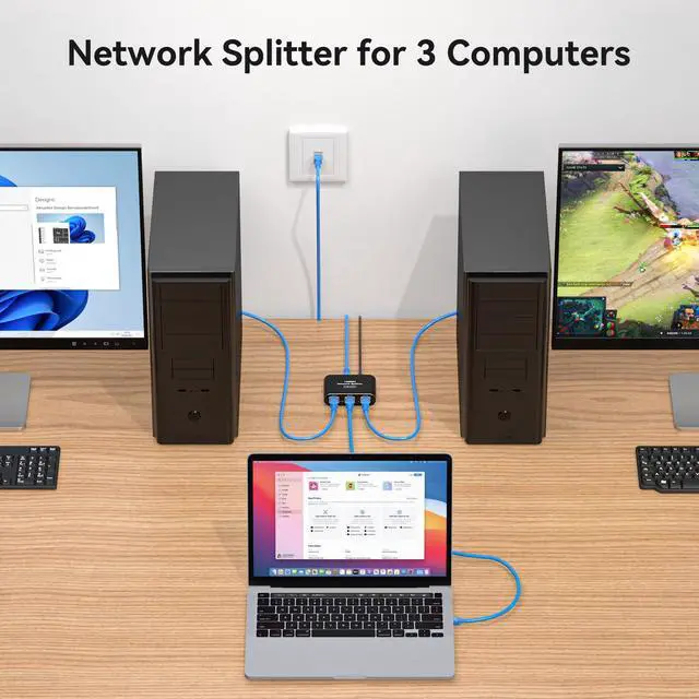 Alt view image 4 of 7 - BUCIER Ethernet Splitter 1 to 3 High Speed LAN Splitter 1000Mbps Gigabit RJ45 Ethernet Switch with USB C Power Cable for Cat5/5e/6/7/8 Cable