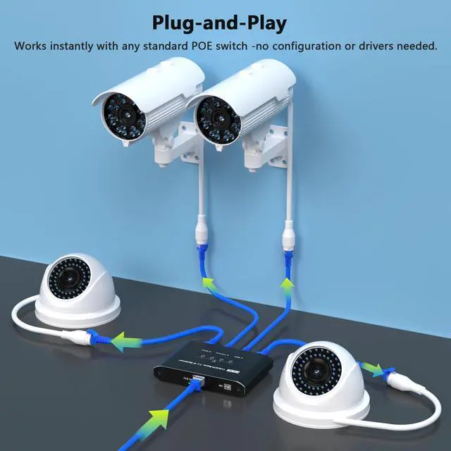 Alt view image 3 of 7 - PoE Switch 1 in 4 Out, 4 Port Gigabit PoE Splitter, IEEE 802.3at/af Compliant, 30W per Port Power Over Network Hub for IP Cameras/AP/VoIP Phones (328 Ft), PoE+ Splitter for Cat5e/6/7/8 Cable