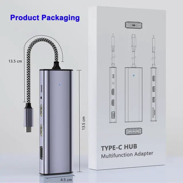 Alt view image 7 of 7 - BUCIER USB C Docking Station Dual HDMI Monitor, Type C to Dual Monitor Adapter, USB Hub 10 in 1 Docking Station 3 Monitors with HDMI/VGA/PD/USB/SD/TF/3.5mm Audio, for XPS/HP/Lenovo/Surface/Yoga Etc