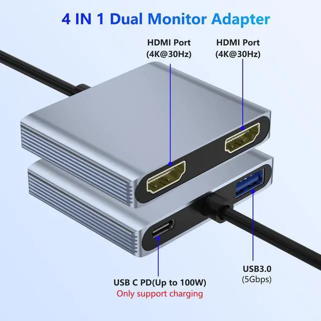 Alt view image 7 of 7 - USB C to Dual HDMI Adapter, HDMI Splitter for Dual Monitors Support C to 2 HD Splitter Extended Display for Type C Devices, MacOS only Mirrors Same Screen(SST), Windows Extend Two Different Screen