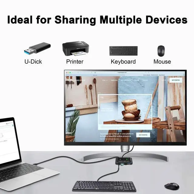 Alt view image 5 of 7 - BUCIER USB Switch,USB 3.0 Switch, 2 Computers Sharing 4 Devices, Aluminum Switcher for Mouse, Keyboard, Printer, Scanner, Flash Drive, Compatible with Windows, Mac, Linux, Chrome OS