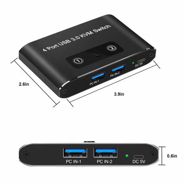 Alt view image 7 of 7 - BUCIER USB Switch,USB 3.0 Switch, 2 Computers Sharing 4 Devices, Aluminum Switcher for Mouse, Keyboard, Printer, Scanner, Flash Drive, Compatible with Windows, Mac, Linux, Chrome OS