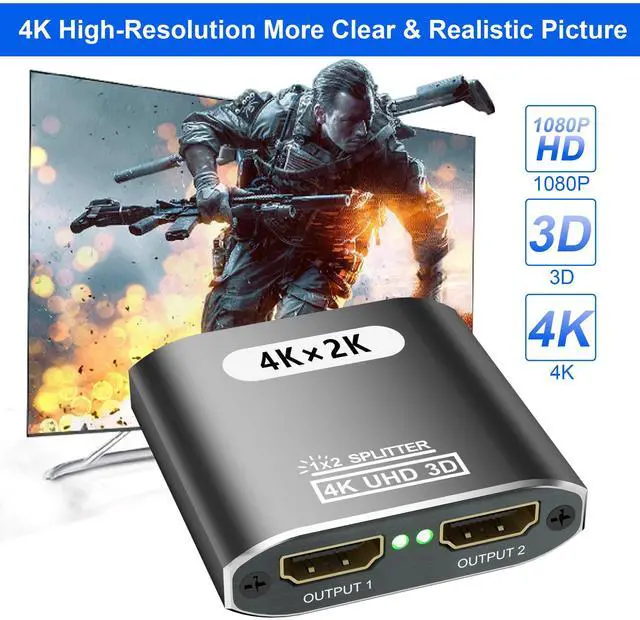Alt view image 3 of 7 - BUCIER HDMI Splitter 1 in 2 Out -HDMI Splitter for Dual Monitors Duplicate/Mirror Only - Not for Multi Monitors, No HDCP Bypass, USB Powered, 1 Source to 2 Identical Displays, for PS4 Fire Stick HDTV
