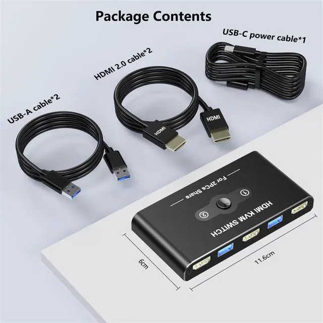 Alt view image 7 of 7 - BUCIER KVM Switch, KVM Switch 1 Monitors 2 Computers, HDMI Switch, 4K@60Hz KVM Switches for 2 Computers Sharing 1 Monitor, 4 USB 3.0 Devices Such as Keyboard, Mouse, Printer, Scanner