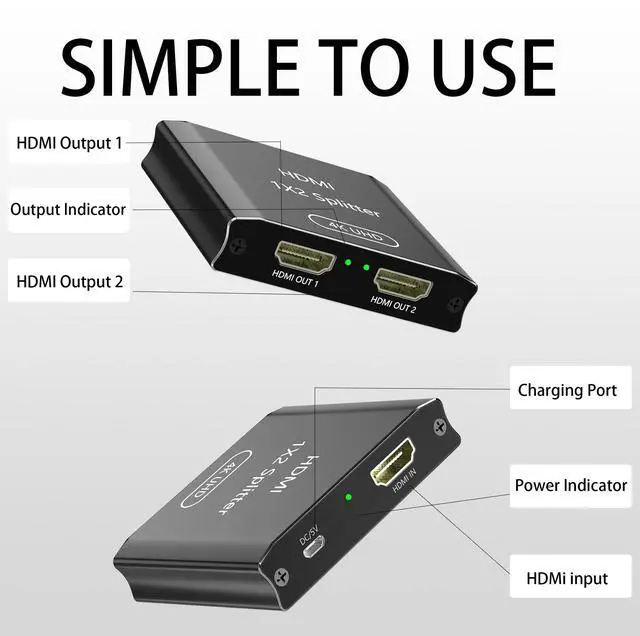 Alt view image 3 of 7 - KEHIPI HDMI Splitter 1 in 2 Out, 4K HDMI Splitter for Dual Monitors (Not for Extended Display, Mirror Only/Copy Mode), Sends Same Content to 2 Screens, Works with Laptop, TV, Monitor