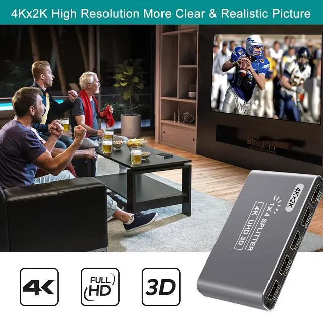 Alt view image 2 of 7 - BUCIER HDMI Splitter 1 in 4 Out, 4K HDMI Splitters for 4 Monitors Supports 3D Full HD 1080P Aluminum, Compatible for PS4 Fire Stick HDTV(1 Source to 4 Displays) Silver
