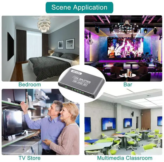 Alt view image 7 of 7 - BUCIER HDMI Splitter 1 in 4 Out, 4K HDMI Splitters for 4 Monitors Supports 3D Full HD 1080P Aluminum, Compatible for PS4 Fire Stick HDTV(1 Source to 4 Displays) Silver