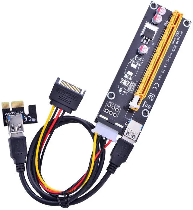 Alt view image 2 of 5 - BUCIER PCI Express 16x to 1x Powered Riser Adapter Card w/60cm USB 3.0 Extension Cable and 4-Pin MOLEX to SATA Power Cable-GPU Riser Extender Cable-Ethereum Mining ETH (6 Pack)