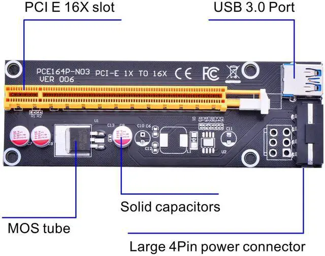 Alt view image 3 of 5 - BUCIER PCI Express 16x to 1x Powered Riser Adapter Card w/60cm USB 3.0 Extension Cable and 4-Pin MOLEX to SATA Power Cable-GPU Riser Extender Cable-Ethereum Mining ETH (6 Pack)