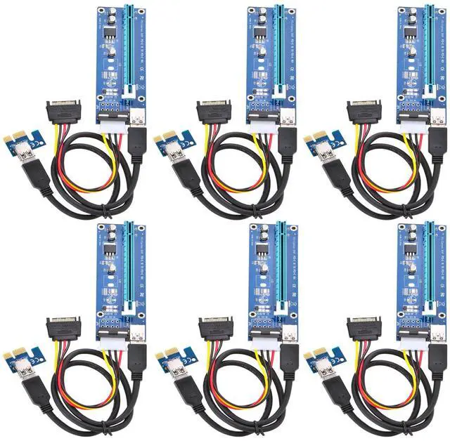 Main image of BUCIER PCI Express 16x to 1x Powered Riser Adapter Card w/60cm USB 3.0 Extension Cable and 4-Pin MOLEX to SATA Power Cable-GPU Riser Extender Cable-Ethereum Mining ETH (6 Pack 4 Pin)