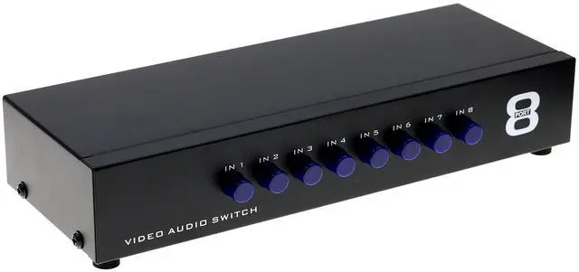 Main image of BUCIER 8-Way Composite Video Audio 3 RCA AV Switch Switcher Box Selector 8 in 1 Out 8x1