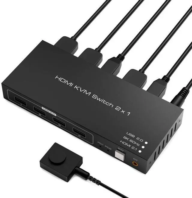 Main image of BUCIER 8K HDMI KVM Switch, HDMI 2 in 1 Out KVM Switch Box Keyboard Mouse Printer Switcher Include 2 USB Type-B Cable Support 8K@60Hz, EDID/HDCP 2.2 3D for Laptop PS4 HDTV Monitor, Black