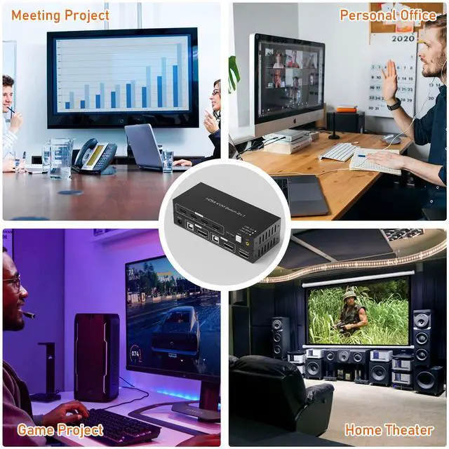 Alt view image 4 of 6 - BUCIER 8K HDMI KVM Switch, HDMI 2 in 1 Out KVM Switch Box Keyboard Mouse Printer Switcher Include 2 USB Type-B Cable Support 8K@60Hz, EDID/HDCP 2.2 3D for Laptop PS4 HDTV Monitor, Black