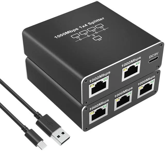 Main image of BUCIER Ethernet Splitter 1 to 4 High Speed 1000Mbps, Gigabit Ethernet Splitter RJ45 Splitter with USB Power Cable, LAN Splitter for Cat5/5e/6/7/8 Cable[Supports 4 Devices Working Simultaneously]