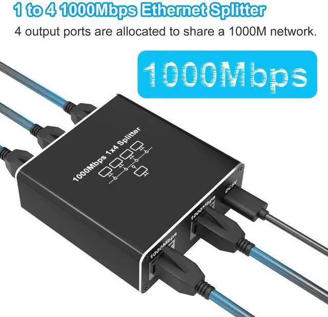 Alt view image 2 of 7 - BUCIER Ethernet Splitter 1 to 4 High Speed 1000Mbps, Gigabit Ethernet Splitter RJ45 Splitter with USB Power Cable, LAN Splitter for Cat5/5e/6/7/8 Cable[Supports 4 Devices Working Simultaneously]