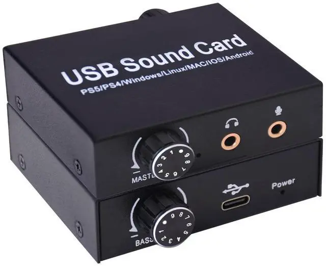 Main image of BUCIER External Sound Card, USB Audio Adapter with Volume Output and Bass Adjustment, Stereo Sound Card with 3.5mm Microphone Port for Windows/Linux/MAC/iOS/Android System, PS5, Laptops, Desktops
