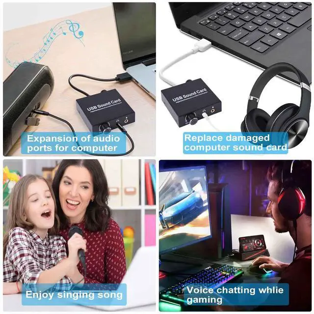 Alt view image 6 of 7 - BUCIER External Sound Card, USB Audio Adapter with Volume Output and Bass Adjustment, Stereo Sound Card with 3.5mm Microphone Port for Windows/Linux/MAC/iOS/Android System, PS5, Laptops, Desktops