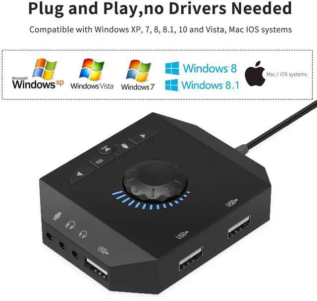 Alt view image 6 of 7 - BUCIER USB Hub with Audio Adapter, External Sound Card with 3.5mm Headphone Microphone Jack and Volume Control 3 Port USB Hub for Laptop PC HDD Disk