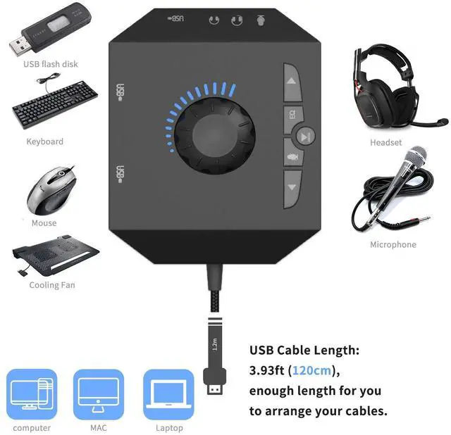 Alt view image 7 of 7 - BUCIER USB Hub with Audio Adapter, External Sound Card with 3.5mm Headphone Microphone Jack and Volume Control 3 Port USB Hub for Laptop PC HDD Disk