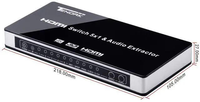 Alt view image 6 of 7 - BUCIER HDMI Switch with Audio Extractor, 4K 5 Ports HDMI Switcher Box with Optical Toslink SPDIF + L/R 3.5mm Stereo Audio Adapter with Remote Control Support ARC for PS4/ Roku/HDTV