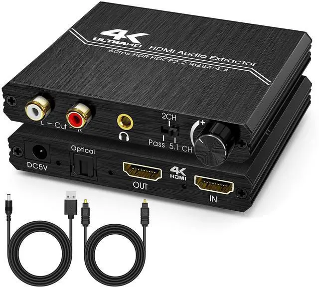 Main image of BUCIER HDMI Audio Extractor, 4K HDMI to Optical SPDIF + 3.5mm Stereo + RCA L/R Audio Adapter Converter with Volume Control Support 4K@60Hz HDCP 2.2 HDR 3D YUV 4:4:4